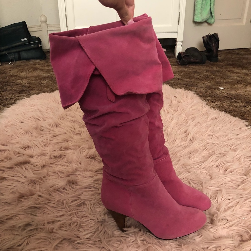 Pink knee high boots